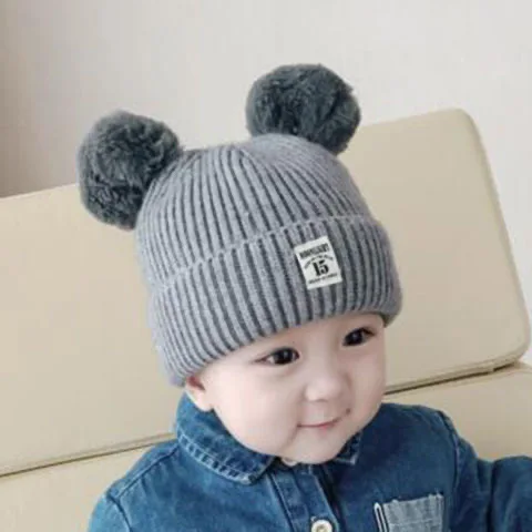 

2020 new autumn winter baby hat Cute fur ball hat for kids Boys and girls outdoor warm hats Children's wool hats fashion trend