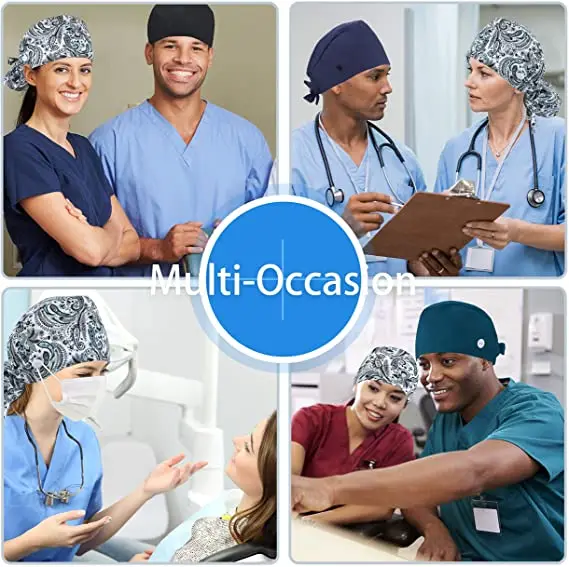 

Working Cap with Buttons and Ribbon Tie for Women Long Hair Nurse Hat Pet Shop Beauty Salon Scrub Caps gorro enfermera J30