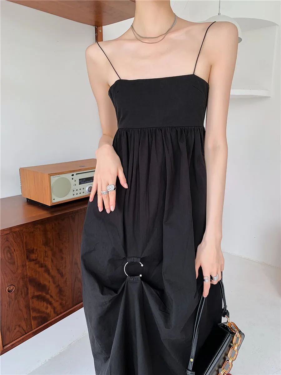 

Summer fashion party dress sexy Women Black Pleated Backless Dress Strapless Sleeveless Small High Waist Streetwear New 2021