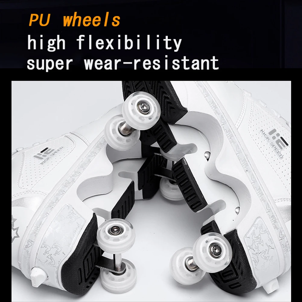 

LED Deformation Skate Shoes White Unisex Retractable 4 Wheel Shoes Adults Kids Boys Girls Casual Light Kick Roller Shoes