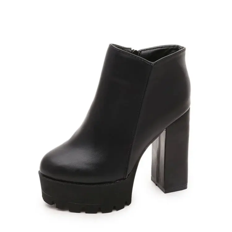 

2021Fashion New Women's Side Zipper Ankle Boots Platform Thick High Heel Ladies Boots Winter Woman Shoes Black Boot