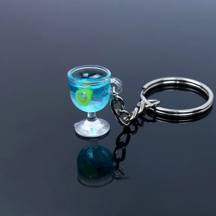 Blue Акриловый милый имитация мини брелок с Кубком Напиток Фруктовый Сок кольцо для ключей на Рюкзак Подвеска для женщин для девушек и мужчин брелок для ключей подарок - Цвет: Blue