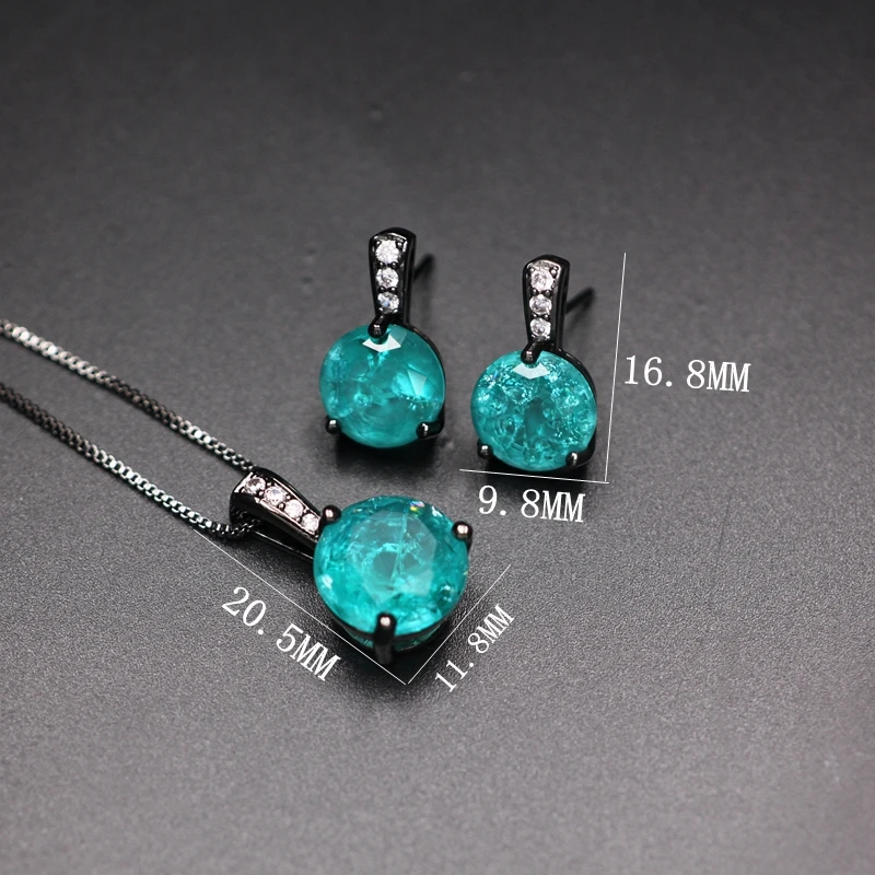 

Fusion Stone Round Shape Pendant Necklace Stud Earrings Jewelry Sets For Women Cubic zirconia Colorful Fashion party Jewelry Set