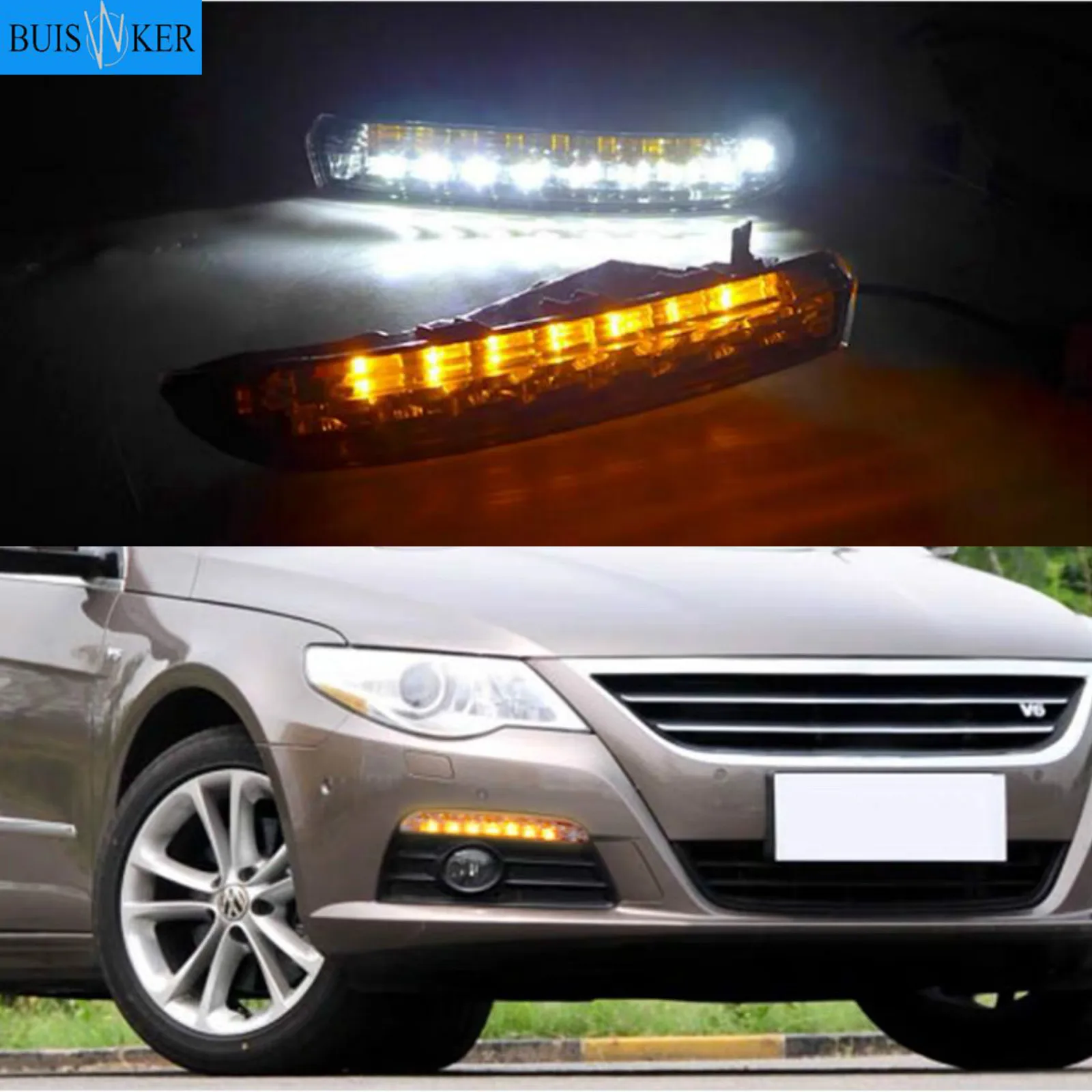 Дневные ходовые огни для VWVolkswagen Passat CC 2009 2010 2011 2012 светодиодный ные с желтыми