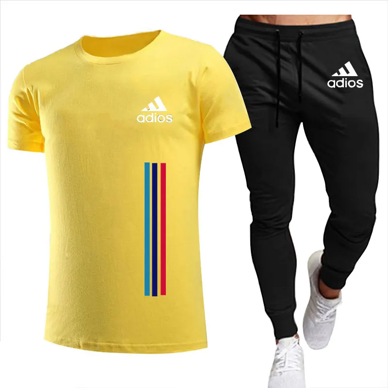 

2021New adios Men's Summer Leisure Sets T-Shirt+pants Two Pieces Casual Tracksuit Male Sportswear Gym Brand Clothing Sweat Suit