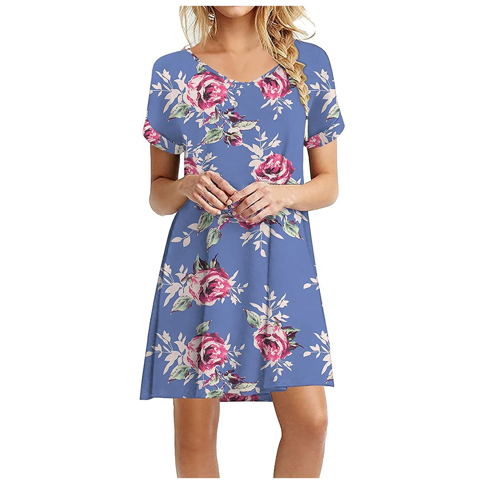 

New Fashion Dress Women Skirt Knee-length Skirt Printed Pattern Summer Casual Swing Dress Sundress Loose Dresses Femme Robe