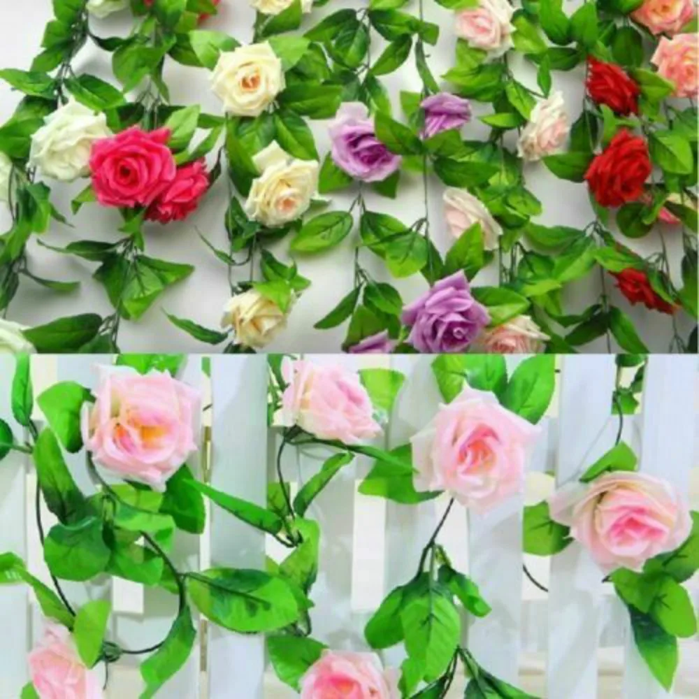 

2PCs 2.3m Artificial Flowers Rose String Ivy Vine Wedding Decor Real Touch Silk Flower Garland With Leaves For Home Hanging Dec
