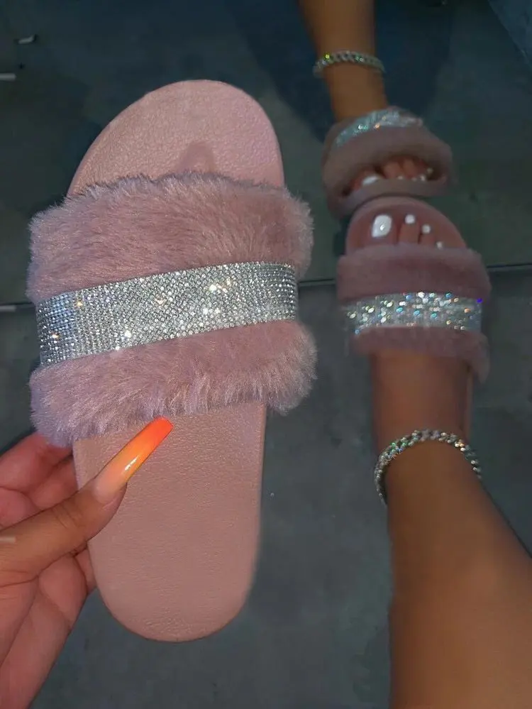 

Fashion Women Real Fur Slippers Girls Lovely Fluffy Fox Fur Shoes Slides Luxury Brand Real Fox Fur Flat Sandals Casual Shoes