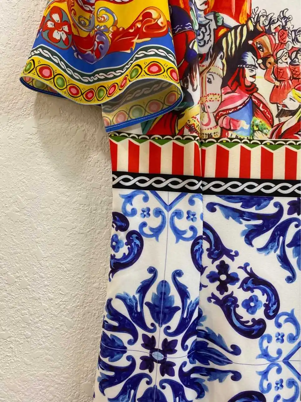 

Fashion 2021 Summer Runways Women's High quality retro print short sleeves dress B534