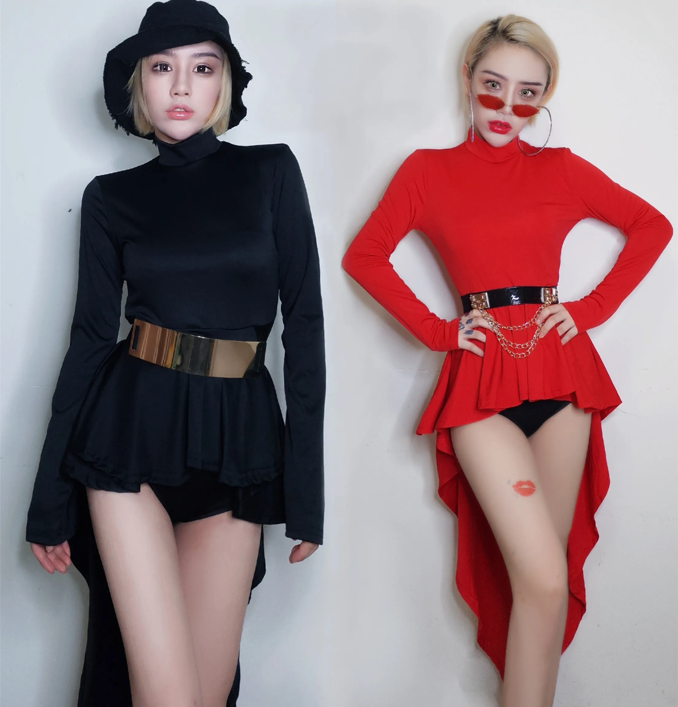 

Джаз-бар костюм DS DJ женщинам певицам GOGO воротник танцевальная одежда для ночного клуба команда красный хвост Перетащите платье леди рейв сц...