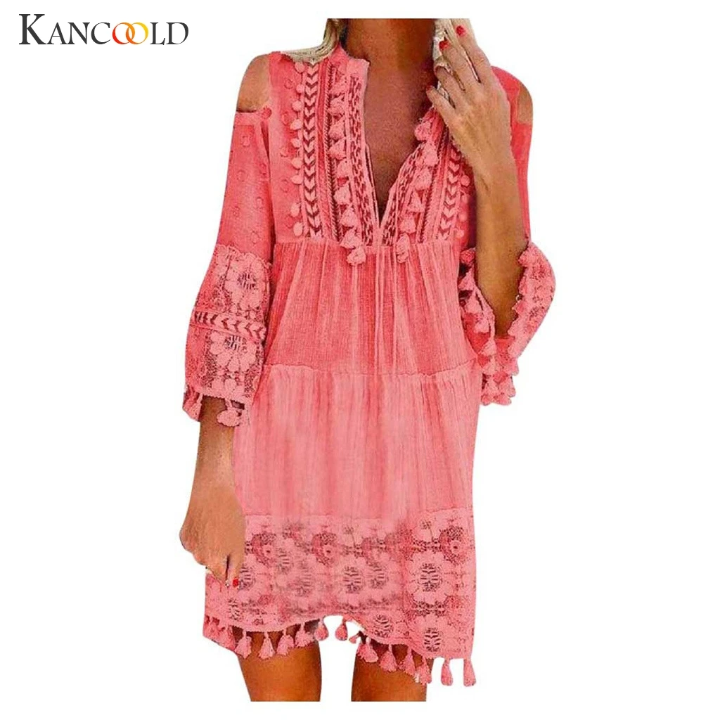 Женское модное повседневное богемное платье KANCOOLD большого размера с V-образным