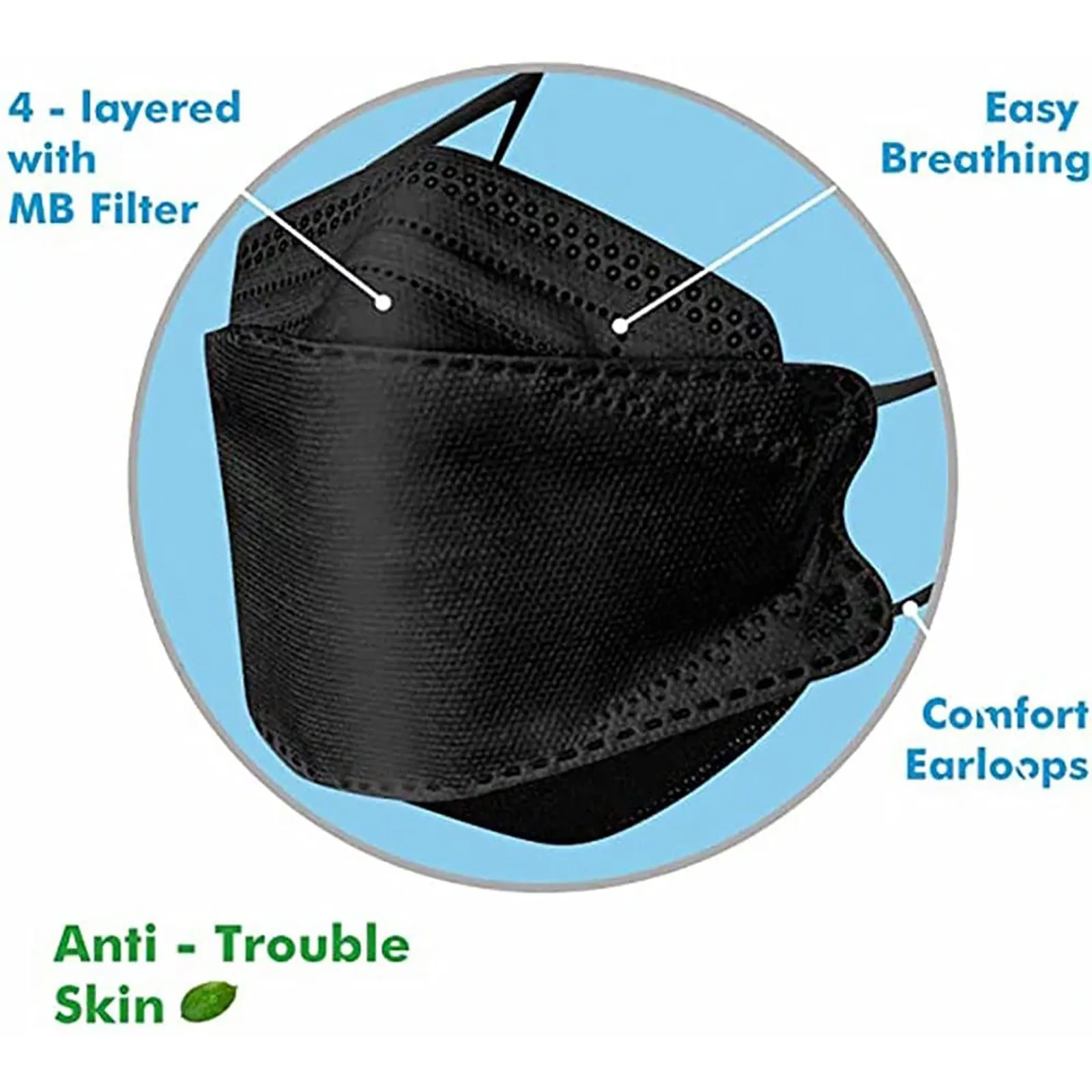 Маска для лица однотонная в виде рыбок 4 слоя 100 шт.