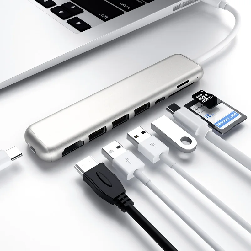 Portable 8 In 1 Type-C Usb 3.0 Aluminum Alloy Hub Adapter With 4K Hd Hdmi Port Pd Fast Charger Sd/Tf Card Reader For Laptop Macb |