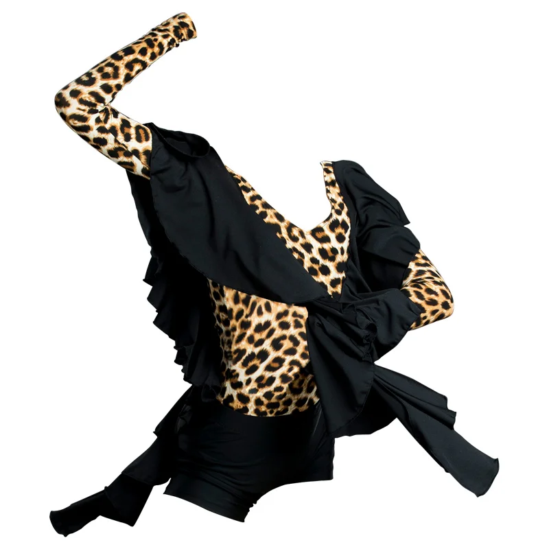 

2020 New Latin Dance Clothes Girls Dress Dancing Bodysuit Laopard Black Ruffle Fringe Ballroom/Cha Cha Kids Practice Tops 3727