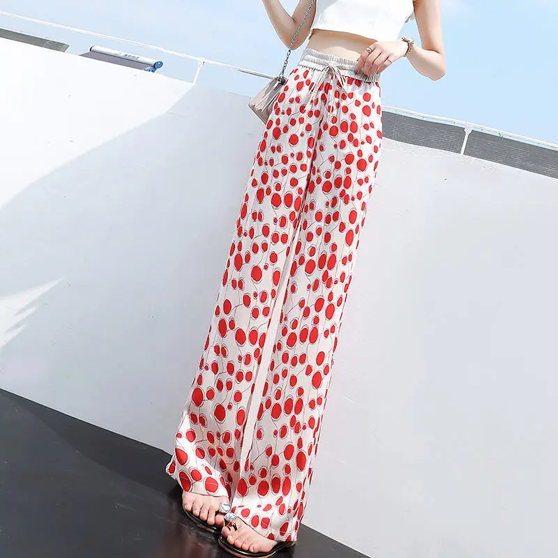 

Chiffon straight wide leg pants women's summer drooping feeling high waist loose ice thin style floor dragging wide leg throwing