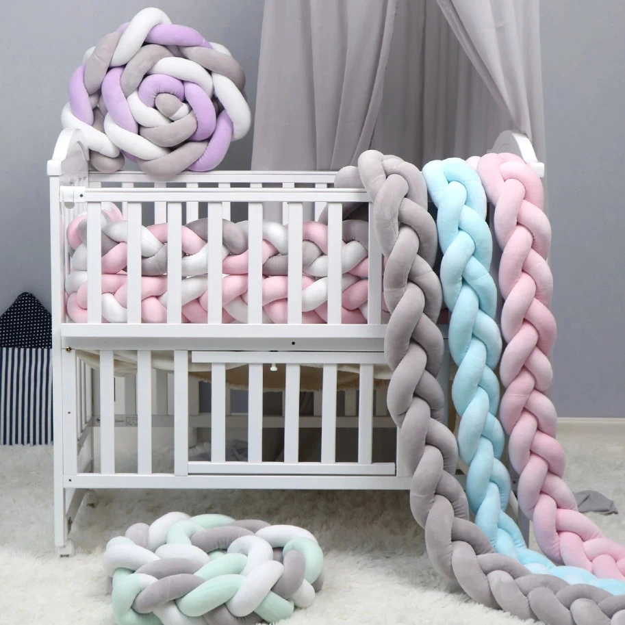 1M/2M/3M/4M Newborn Baby Crib Bumper Bed Cot Protector Infant Braid Knot Pillow Cushion Bedding Baby Accessories Room Decor Bebe