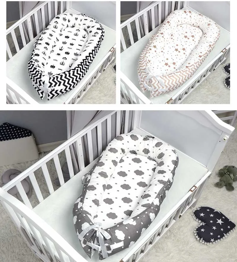 

80*50cm Baby Nest Bed Collapsible Portable Crib Travel Bed Toddler Cotton Cradle for Newborn Baby Bassinet Bumper