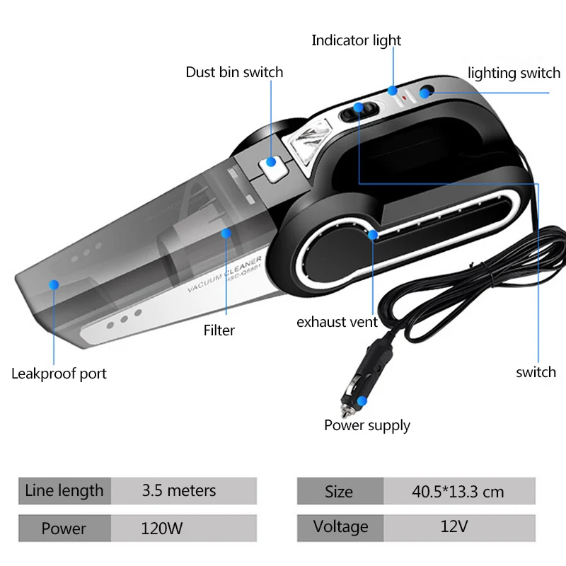 4 в 1 автомобильный пылесос 120 Вт 4000 ПА мощность влажный/сухой Авто Портативный