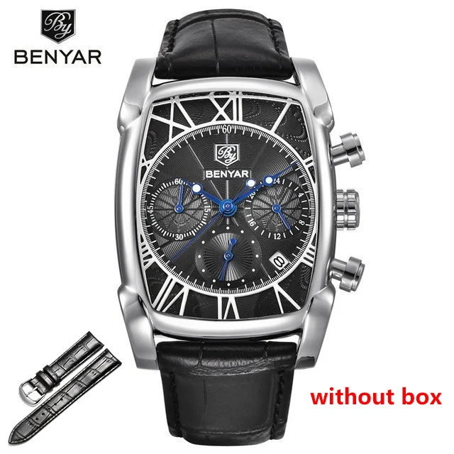 Silver black Топ люксовый бренд мужские s часы BENYAR кварцевые Бизнес наручные часы мужские модные спортивные водонепроницаемые хронограф Relogio Masculino - Цвет: Silver black