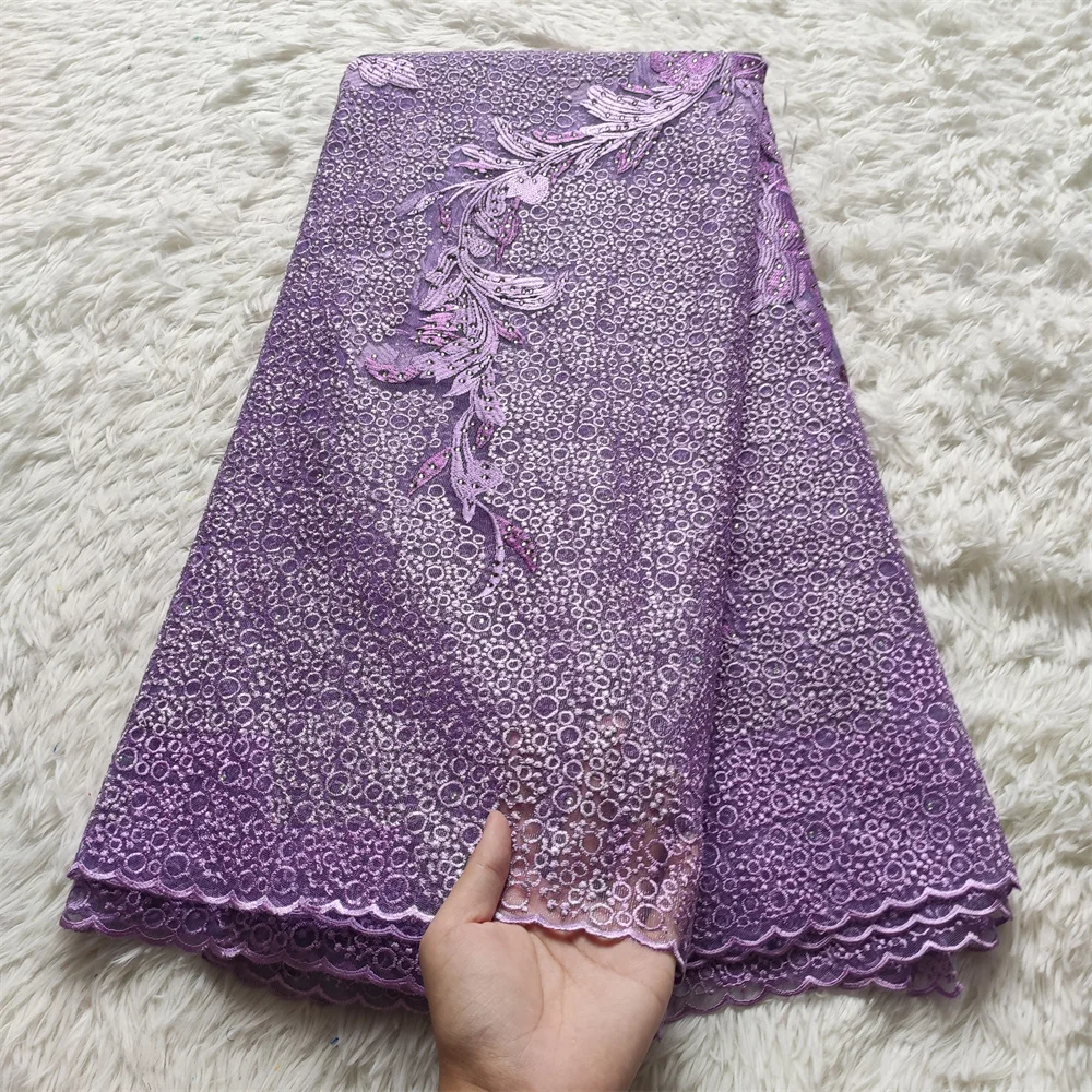 

Высококачественная африканская кружевная ткань чисто фиолетовая французская сетчатая Вышивка Тюль кружевная ткань для нигерийского свадебного платья ZP124