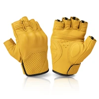 genuine goatskin leather motorcycle gloves half finger summer retro vintage yellow fingerless riding racing motorcycle accessory
