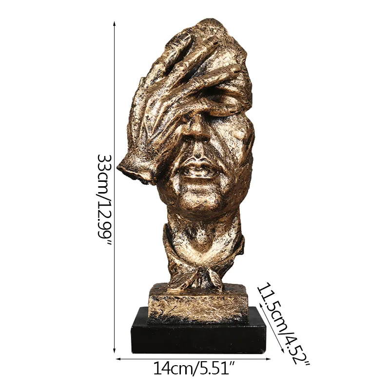 

Home Decoration Ornaments Vintage Thinker Sculpture Silence Is Gold Resin Statue Office TV Cabinet Display Crafts Business Gifts