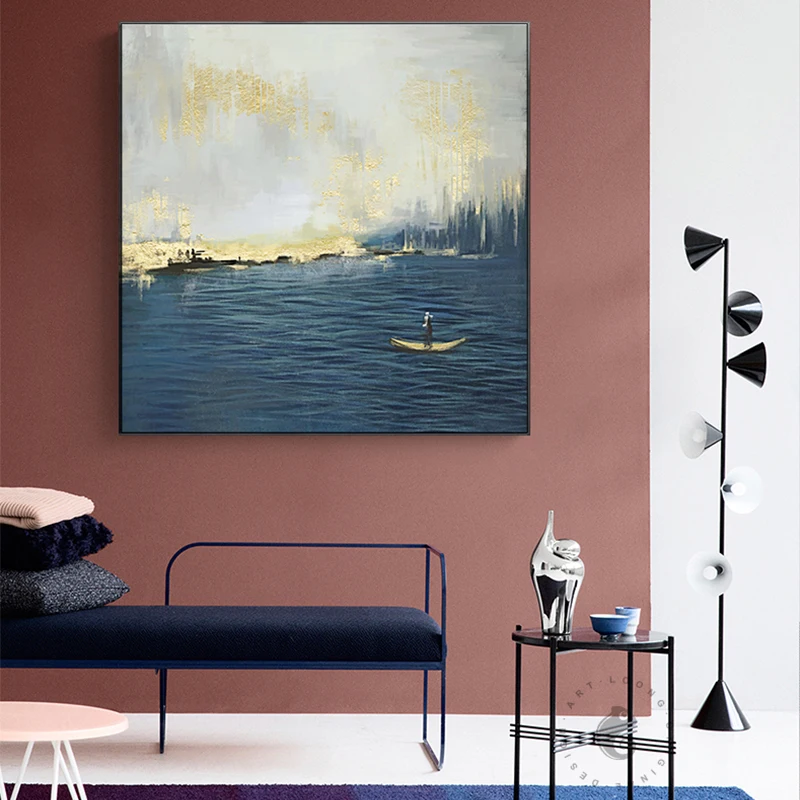 

Abstract Landscape Wall Art Print Sunlight Seascape Painting For Living Room Modern Home Decor Gold Foil Pictures Wall Poster