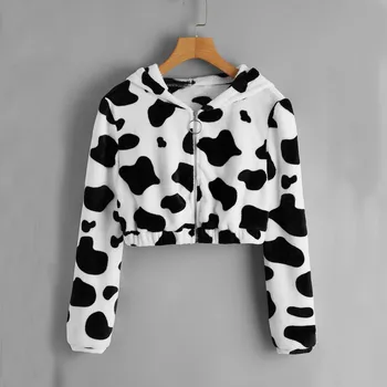 Funny Women Cow Printed Pullover Long Sleeve Harajuku Ladies Hooded Sweatshirt Cute Female Spring Autumn Hoodies women weatshirt 1