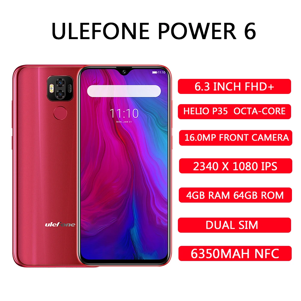 Ulefone Power 6 смартфон с 3 дюймовым дисплеем восьмиядерным процессором Android 9 ОЗУ 4 Гб