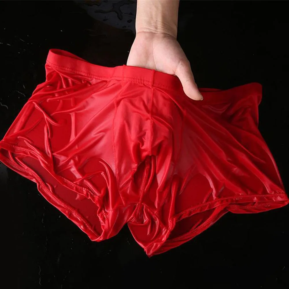 Men Wet Seductive Sexy Shorts U Convex Pouch Boxer Briefs Thin Transparent Underwear Shorts Trunks Sleep Bottoms Lingerie