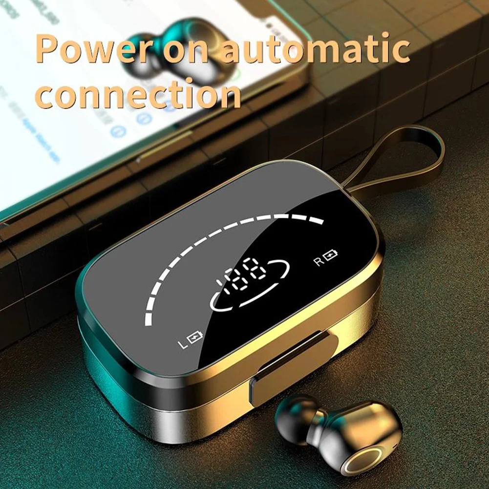 

Mini HiFi Stereo Earbud Wireless Mirror Headphone Auto Pairing Gaming Earphone LED Display Earbud Active Noise Reduction 3500mAh
