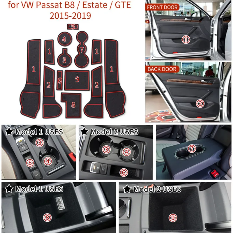 

3D Rubber Mat For VW Passat B8 2015-2019 Volkswagen Lnterior Anti Slip Mat Door Slot Pad Cup Cushion Groove Mat Car Accessories
