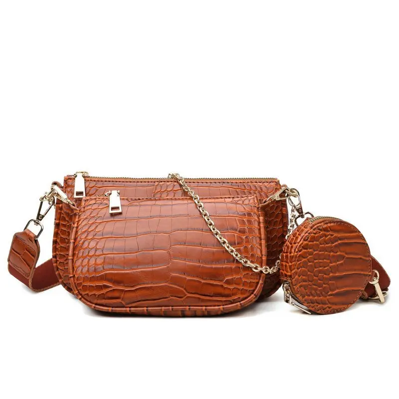 

Vintage Crocodile Women Shoulder Bags Designer Chains Handbags Luxury Wide Strap Crossbody Messenger Bag Lady Purses 3 Bags Set