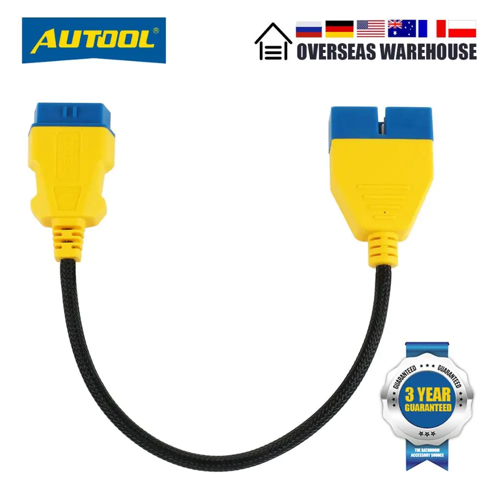 AUTOOL 41cm Car OBD2 Extension Cable 12 pin to 16 pin Male to Female Adapter Cable Auto OBD2 II Bluetooth Diagnostic Connector