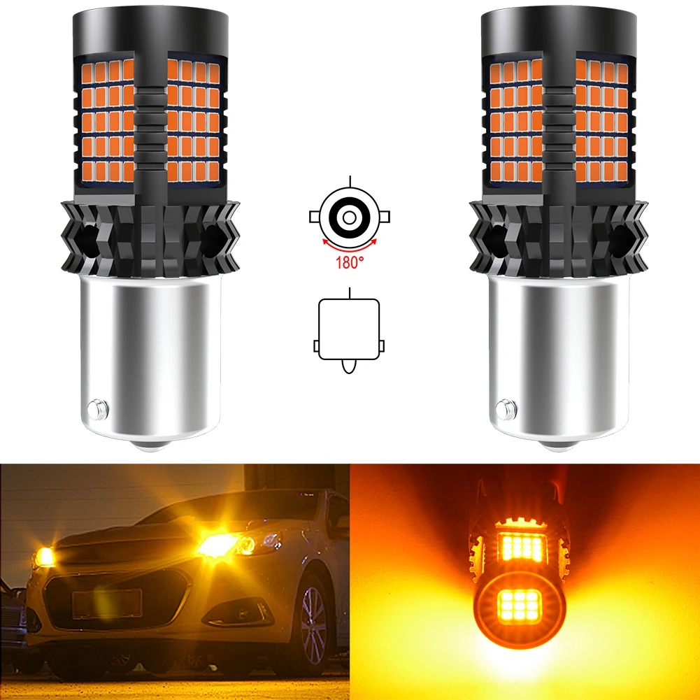 

2pcs T20 W21W WY21W 7440 7440NA LED Turn Signal Light Bulbs Canbus Error Free No Hyper Flash Amber Yellow P21W ba15s T25 3156