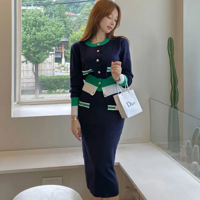 2020 осень в Корейском стиле повседневный вязаный Цвет лоскутный кардиган свитер