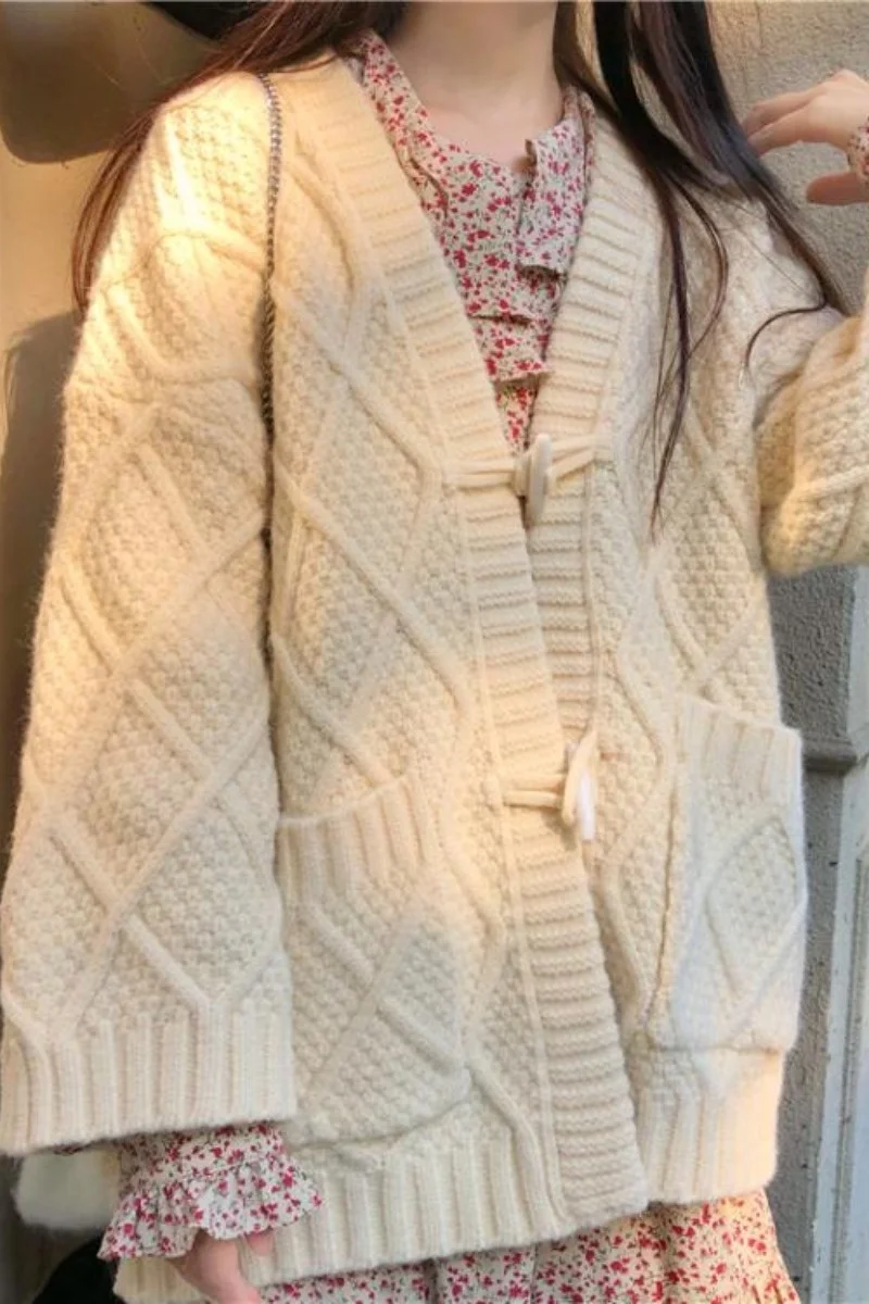 Unif Cardigan Winter Lazy Gentle Wind Button Sweater Coat Women's Spring Loose Medium Long Jum |