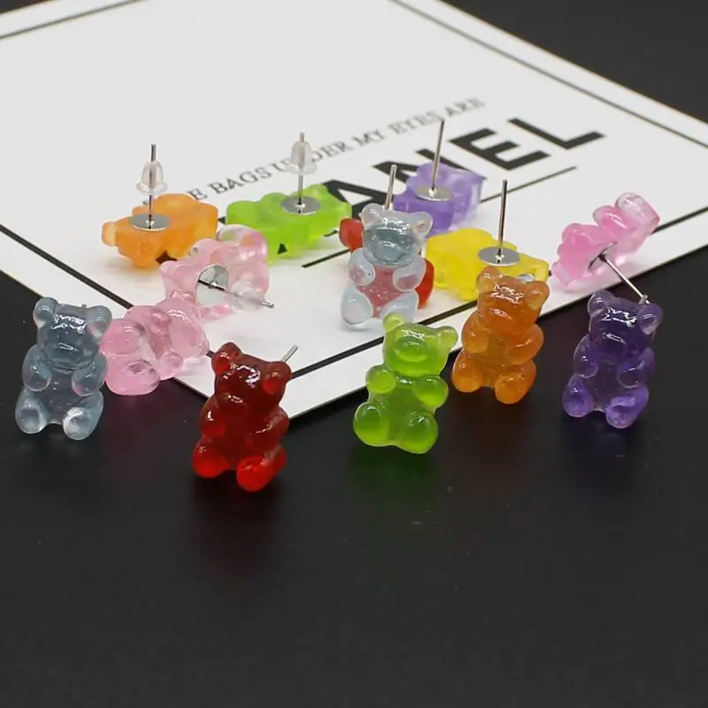 Милые разноцветные Мультяшные серьги в виде медведя Конфета из смолы ручной
