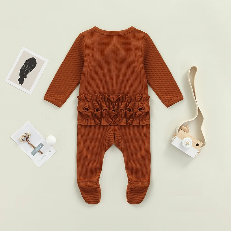 Комбинезон для новорожденных на молнии с длинным рукавом и оборками однотонный