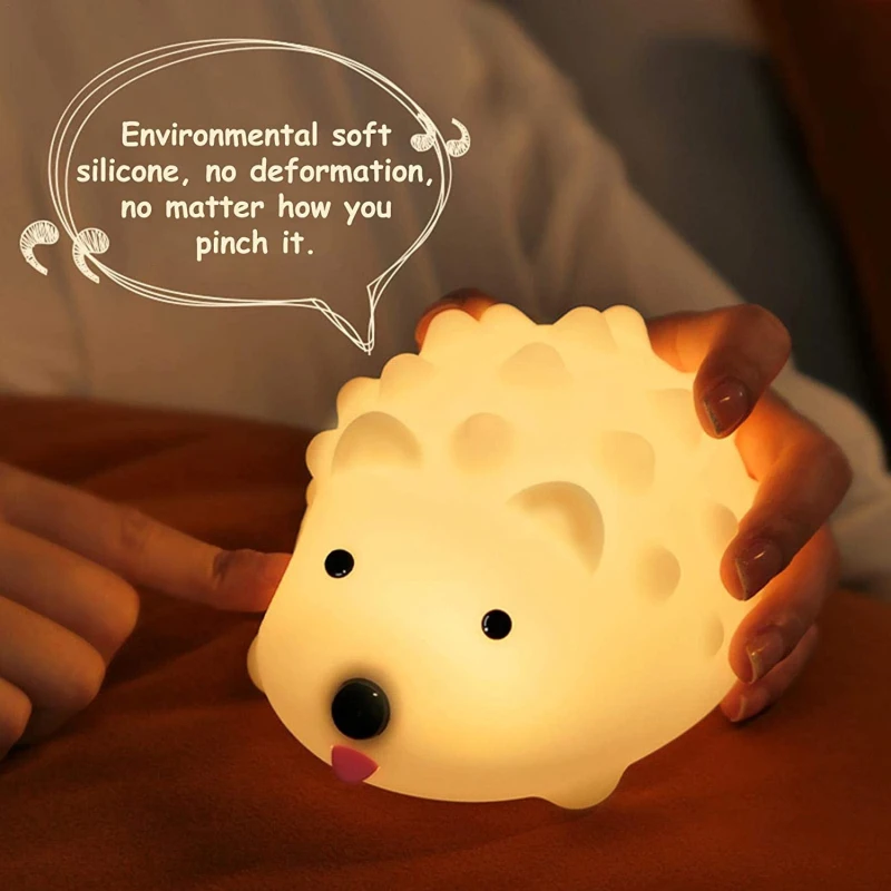 

Silicone Cute Hedgehog Desktop Lamp Children Cartoon Bedside Lamp LED Rechargeable Night Light Home Warm White Change Light
