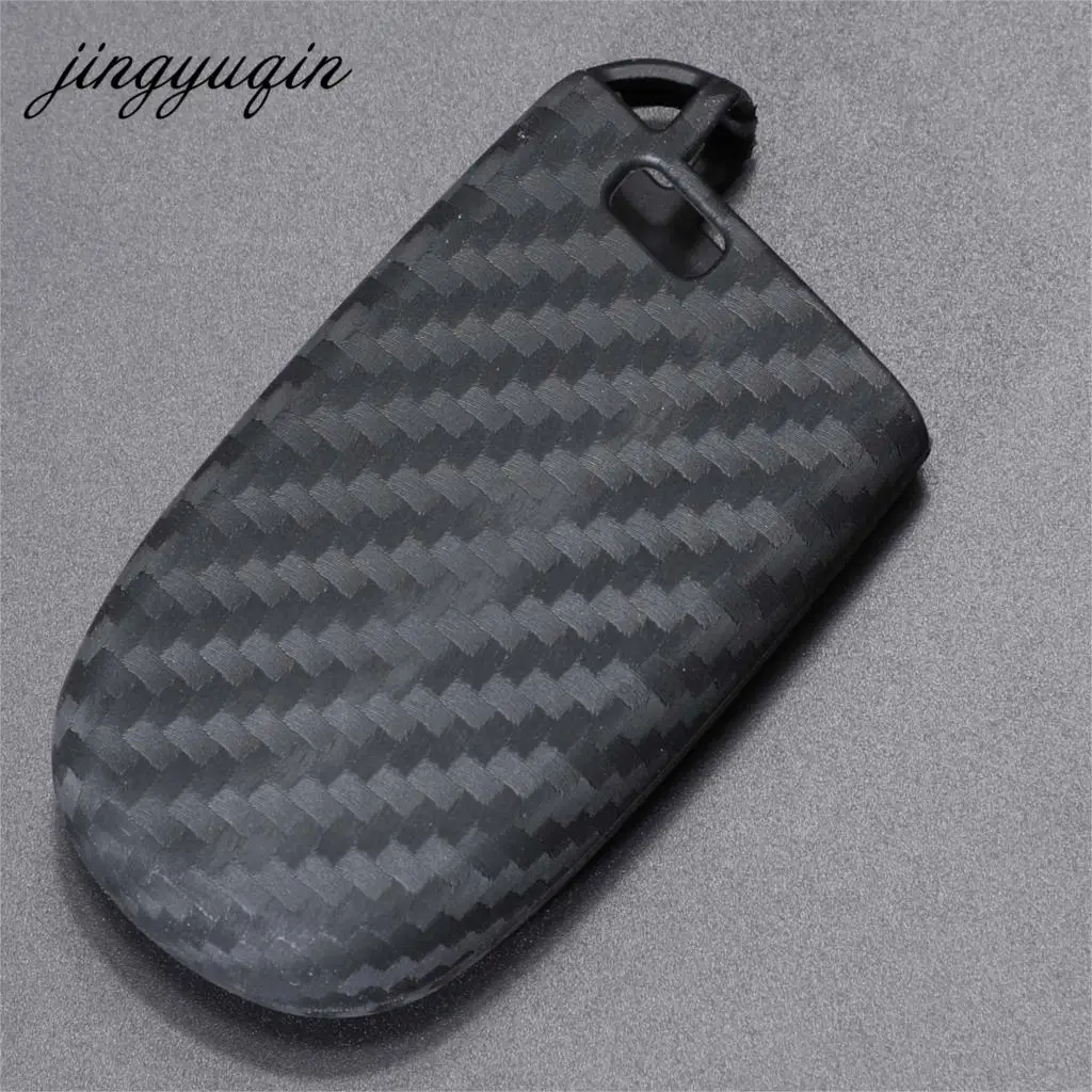 

jingyuqin Carbon Silicone Car Key Case Cover For Jeep Grand Cherokee Dodge JCUV Dart Journey Chrysler 300C Fiat Remote Fob