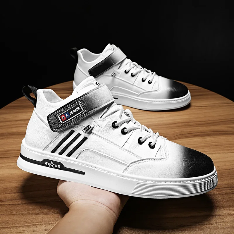 Beli Penjualan Terbaik Sepatu Fashion Pria Sneakers Kulit Kait & Lingkaran Untuk Pria Sepatu Dewasa Kasual Tahan Lama Sepatu Flat Nyaman