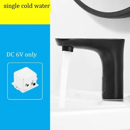 DC6V COLD NO HOSE Черный Автоматический сенсорный кран на бортике для ванной комнаты, Бесконтактный инфракрасный кран, краны с датчиком горячей и холодной воды - Цвет: DC6V COLD NO HOSE