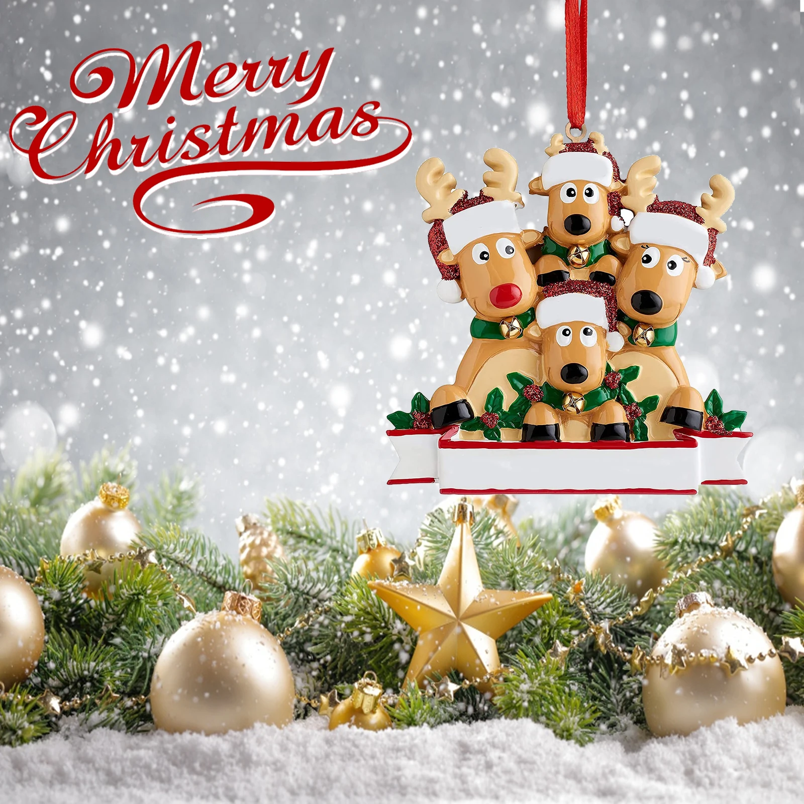 

Personalized Deer Family of 2, 3, 4, 5, 6 ,7 & 8 Christmas Tree Ornament 2021 Cute Deer Winter Gift Year Decorating Set Gift1
