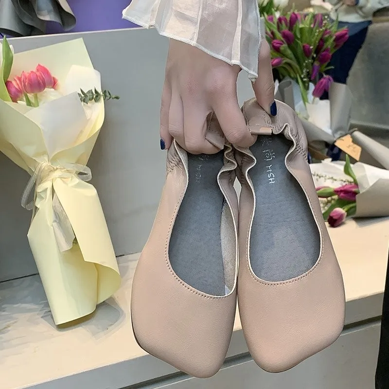 Fashion Women Flats Female Mary Janes Closed Toe Sandals Handmade Genuine Leather Comfort Shoes Casual Fashion Red