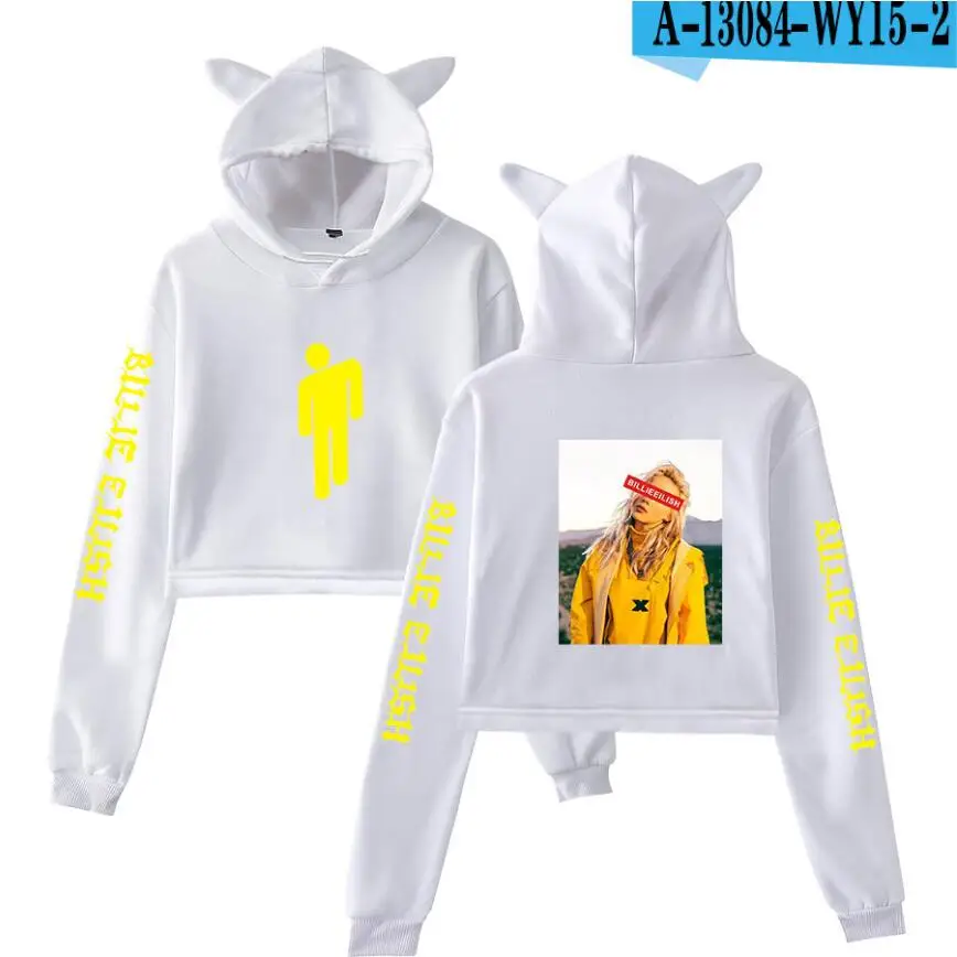 Kpop Billie Eilish Женская толстовка укороченный топ с кошачьими ушками и капюшоном мягкая Толстовка Harajuku зимние женские толстовки открытые Большие размеры 4XL - Цвет: model 7