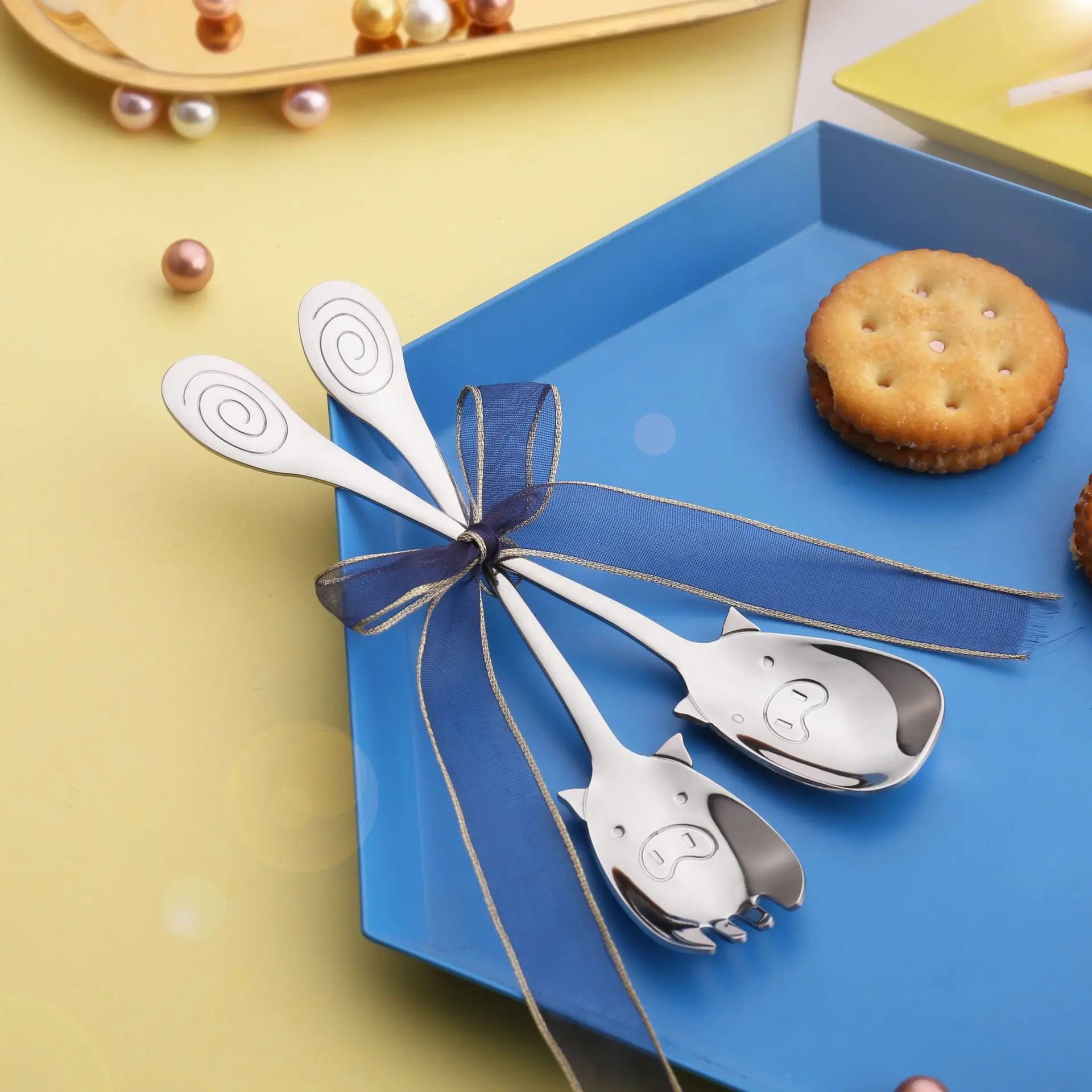 

Creative cartoon piggy children spoon fork 304 stainless steel tableware children fruit fork tableware