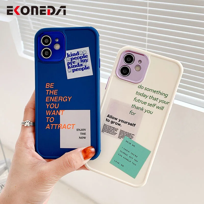 

EKONEDA Positive English Words Case For iPhone XR X 12 11 Pro XS Max 7 8 Plus Protective Cases Silicone Soft Shell Phone Cover
