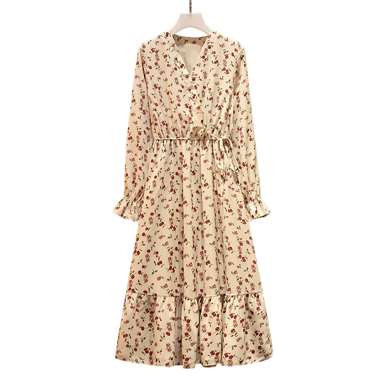 Женские платья большой размер абрикосовый 2020 весна новинка женское платье с