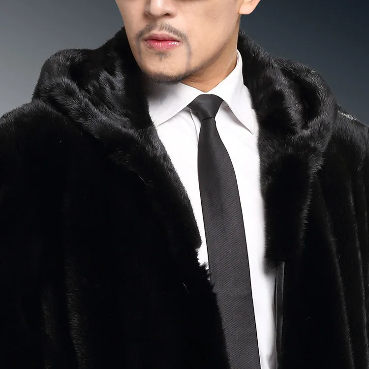 Черное мужское меховое пальто 2020 плюс размер зимнее из искусственного меха норки